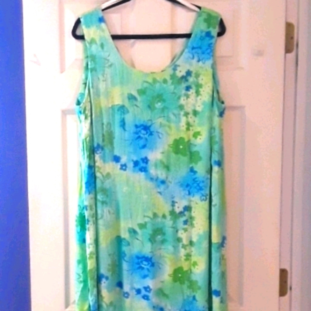 Dressbarn Watercolor Blue Green Summer Dress Sz 20